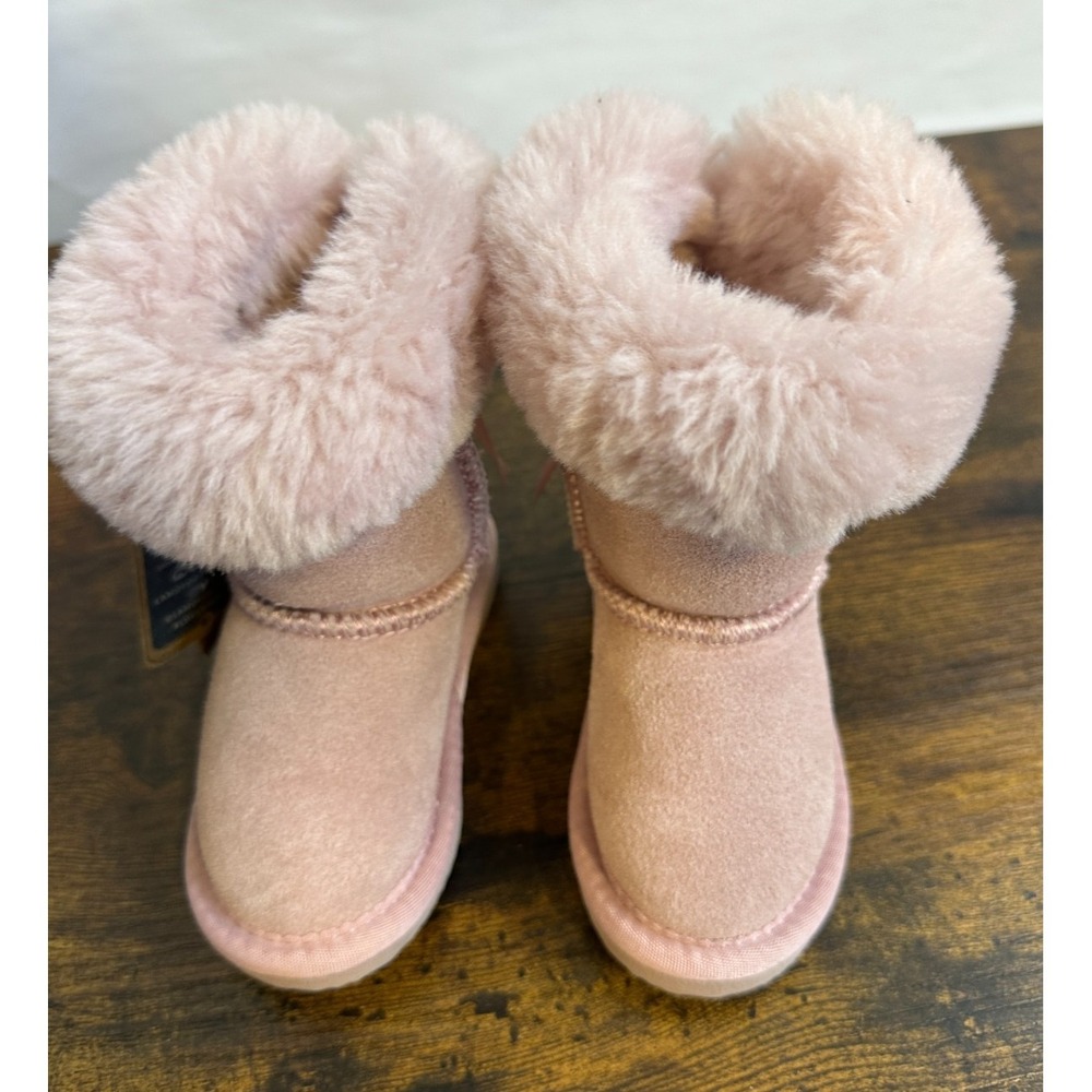 Lamo Youth Rose Pink Suede Faux Fur Bow Winter Boots Splash Secure Size 6C NEW - Picture 6 of 10